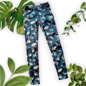 Green Floral Print Jeans, sz 6
